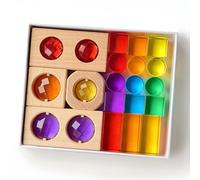 Set de 19 Blocs Acrylique Lumineux (Multicolore), à empiler Effets Lumineux | Blocs acrylique transparents : cubes, parallélépipèdes, cylindres & dés en bois, stimule les sens des enfants