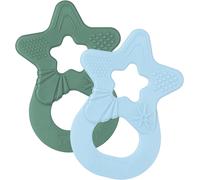 Set De 2 Anneaux De Dentition-Jouet De Dentition Pour Bébé Et Enfant Dès 3 Mois-Anneaux De Massage Des Gencives En Forme D`Étoile-Made In Allemagne-Vert & Bleu Clair