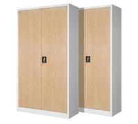 Set de 2 Armoire de Bureau métallique 4 étagères tôle d'acier revêtement en Poudre 195 cm x 90 cm x 40 cm (Blanc/Imitation Bois)