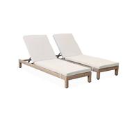 Alice's Garden - Set de 2 Bains de Soleil en résine tressée. transats - Pisa x2 - Naturel. Coussins Beige