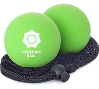 Set de 2 balles de massages en caoutchouc naturel et leur filet. 2 x balles de massage de 6,3 cm, agréablement souples, parfaites pour le massage des fascias et l’auto-massage.