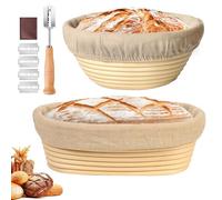 Set de 2 Banneton pour Pain, Set de Paniers de Cuisson, Banneton Panier D'Épreuvage Set, Accessoires de Cuisson a Pain, pour la Pâtisserie Domestique et Professionnelle, avec Couteau de Boulanger