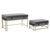 Set de 2 Banquettes en velours gris et métal doré --