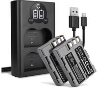 Set de 2 Batteries 1600mAh et Double Chargeur Compatible avec Nikon D700 D70s D80 D90 D900 D100 D200 D300 D300S D50 D70 - Accu de Remplacement Appareil Photo avec câble de Chargement
