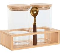 Set de 2 bidons Home ESPRIT Or naturel Bambou Verre borosilicaté 24 x 12 x 18,5 cm