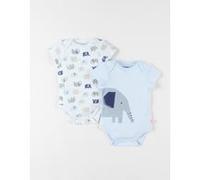 Set de 2 bodies éléphants en coton, écru/bleu ciel 12M