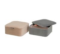 Set de 2 boîtes à bijoux velours beige et gris 16x16x6.5cm