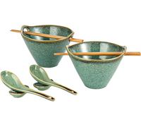 Set de 2 bols à ramen japonais avec baguettes et cuillères vert brillant Vendos85
