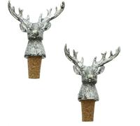 set de 2 bouchons de bouteille "cerf", argent, bouchon décoratif pointu