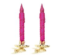 Set de 2 Bougies Verre avec Clip - Bougie Fuchsia - Clip Or - H14Cm x D4,5Cm