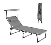 Set de 2 Chaise Longue Pliante，Bain de Soleil Jardin Exterieur，69*195*29CM,Transat de Plage Pliable avec Pare Soleil、Dossier Inclinable et Pochette，Fauteuil Relax，Chaise de Camping Piscine，Noir