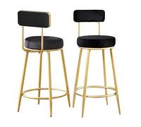 Set de 2 Chaises à Barre avec Pieds Sessuel en Tissu Velvet, pour Cuisine, Café ou Pubs, Hauteur des Sièges: 65 cm Noir