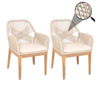 Set De 2 Chaises De Jardin Hwc-H56b, Fauteuil Outdoor Chaise, Résistant Aux Intempéries Corde Tressée Rope Bois Acacia Beige Coussin Crème-Blanc Gris