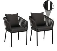 set de 2 chaises de jardin HWC-N41, Outdoor accoudoir, résistant aux intempéries aluminium corde tressée ~ anthracite, coussin gris foncé