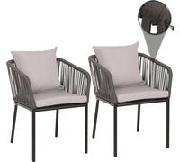 set de 2 chaises de jardin HWC-N41, Outdoor accoudoir, résistant aux intempéries Aluminium Seilgeflecht Rope ~ anthracite Coussin gris