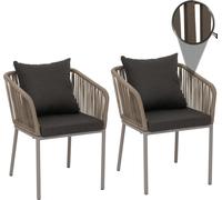 Mendler Set de 2 chaises de Jardin HWC-N41, Outdoor accoudoir, résistant aux intempéries Aluminium Seilgeflecht Rope - Gris, Coussin Gris foncé