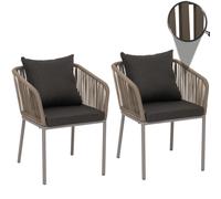 Set De 2 Chaises De Jardin Hwc-N41, Outdoor Accoudoir, Résistant Aux Intempéries Aluminium Seilgeflecht Rope Gris Clair, Coussin Gris Foncé Gris
