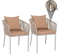 set de 2 chaises de jardin HWC-N41, Outdoor accoudoir, résistant aux intempéries Aluminium Seilgeflecht Rope ~ gris Coussin taupe