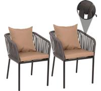 set de 2 chaises de jardin HWC-N41, Outdoor accoudoir, résistant aux intempéries Aluminium Seilgeflecht Rope ~ anthracite Coussin taupe