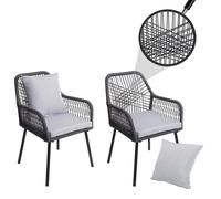 Set De 2 Chaises De Jardin Hwc-O12, Coussin D'assise/De Dossier Outdoor Aluminium Corde Tressée Anthracite, Housse Gris Clair Gris