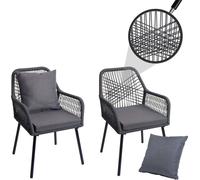 set de 2 chaises de jardin HWC-O12, coussin d'assise/de dossier Outdoor aluminium corde tressée ~ anthracite, housse gris foncé