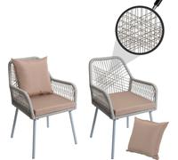 set de 2 chaises de jardin HWC-O12, coussin d'assise/de dossier Outdoor Aluminium Seilflecht Rope ~ gris, housse taupe