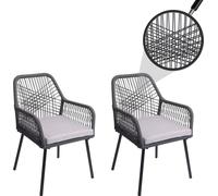 set de 2 chaises de jardin HWC-O12, Outdoor Sitzpolster Aluminium Seilflecht Rope ~ anthracite, housse grise