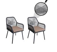 Set De 2 Chaises De Jardin Hwc-O12, Outdoor Sitzpolster Aluminium Seilflecht Rope Anthracite, Housse Taupe Gris
