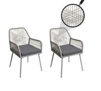 Set De 2 Chaises De Jardin Hwc-O12, Outdoor Sitzpolster Aluminium Seilflecht Rope Gris Clair, Housse Gris Foncé Gris
