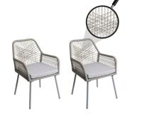 Set De 2 Chaises De Jardin Hwc-O12, Outdoor Sitzpolster Aluminium Seilflecht Rope Gris Clair, Housse Gris Clair Gris