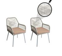 Set De 2 Chaises De Jardin Hwc-O12, Outdoor Sitzpolster Aluminium Seilflecht Rope Gris Clair, Housse Taupe Gris