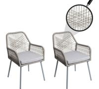 set de 2 chaises de jardin HWC-O12, Outdoor Sitzpolster Aluminium Seilflecht Rope ~ gris, housse grise