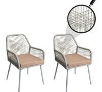 set de 2 chaises de jardin HWC-O12, Outdoor Sitzpolster Aluminium Seilflecht Rope ~ gris, housse taupe