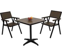 set de 2 chaises de jardin + table de jardin HWC-J95, chaise table, revêtement Gastro Outdoor, alu aspect bois ~ noir, gris