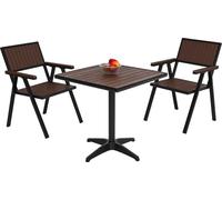 Lot de 2 chaises de jardin table de jardin HWC-J95 alu aspect bois noir marron foncé