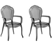 Beliani Set 2 Chaises Noires Transparentes en Plastique avec Accoudoirs Design Rétro et Glamour Tendance pour Salle à Manger Traditionnelle ou Vintage