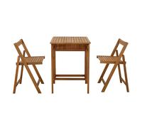 Set de 2 chaises pliantes et 1 table de balcon rabattable avec rangement en bois massif PRADO
