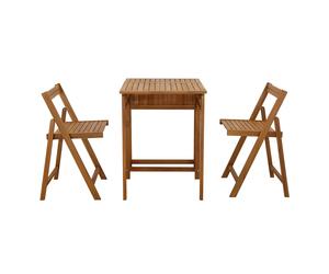 Set de 2 chaises pliantes et 1 table de balcon rabattable avec rangement en bois massif PRADO