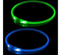 Set de 2 Colliers de Chien Lumineux, USB Rechargeable Collier de Chien LED, résistant à l'eau, Peut être coupé à n'importe Quelle Taille, pour Les Petits, Moyens, Grands Chiens，Bleu+Vert