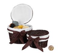 Set de 2 corbeilles de rangement corbeille tressée empilable tissu blanc