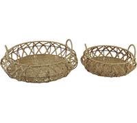 set de 2 coupes décoratives Corbeille en métal aspect naturel, Coupe tressée avec anse, Brun Beige, Ø38/29cm