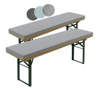 set de 2 coussins de banc de bière 220 x 25 cm, gris clair, épaisseur 4 cm, avec boucles de maintien pour la fixation, extra épais, sleepling