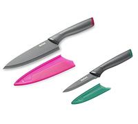 Set De 2 Couteaux - Couteau Chef Rouge 15 Cm + Couteau Eplucheur Vert 9 Cm + Etuis