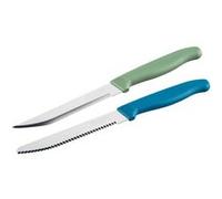 Nirosta 43999 Set 2 couteaux d’office et à petit déjeuner 22,5 cm, Lames Dentelée et Lisse, pour Légumes Fruits et Fromages, Pains, Viennoiseries, Manche Antidérapant, Acier Inoxydable, PP, Bleu, Vert