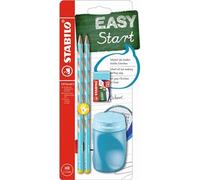 STABILO EASYgraph S - Crayon graphite ergonomique - Set scolaire x 2 crayons papier HB + taille-crayon + gomme - bleu - Gaucher