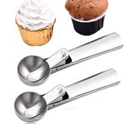 set de 2 cuillères à glace en acier inoxydable, cuillère à glace pour boules de glace Ø-5cm avec éjecteur Cuillère pour glace, boules de melon Aides de cuisine, dipper à glace, spatule à glace, portio
