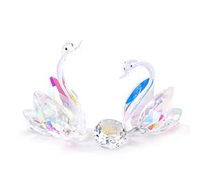 Set de 2 Cygnes de Cristal Colorés 60e Anniversaire de Mariage en Diamant pour Couples, Figurines en Verre de 60 Ans de Mariage Objets de Collection Cadeaux de 60e Anniversaire Décorations pour la