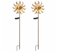 Set de 2 décorations de jardin Moulin à vent LED Lampe solaire d'extérieur or Lampe de terrasse avec piquet de terre, métal doré , verre brisé, blanc chaud, LxH 22x 92 cm