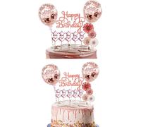 set de 2 décorations pour gâteau, Happy Birthday, avec confettis, H0310 or rose