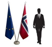 Set de 2 Drapeaux - Norvège et Union Européenne avec Base et Hampes - Drapeaux pour Bureau ou Événements Officiels. Code CN3-EU-NO-L